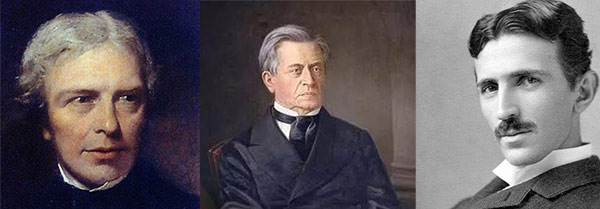 M.法拉第、J.亨利和N.特斯拉